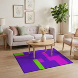 Vibrant Purple Geometric Rug with Pink Green Blocks