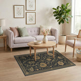 Vintage Gold Floral Area Rug on Black
