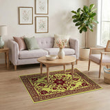 Intricate Red Floral Persian Area Rug on Yellow