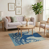 ODIKA Washable Blue Octopus Area Rug - Low Pile Non-Slip Nautical Home Decor