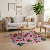 Pink Gnome Christmas Cartoon Area Rug