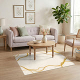 Gold and Silver Gold Wavy Abstract Area Rug