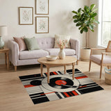 Vinyl Record Player Geometric Area Rug