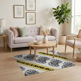 Yellow Hieroglyph Black Floral Area Rug