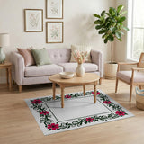 Pink Pink Floral Vine Border Area Rug