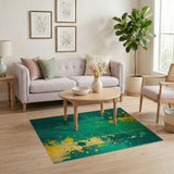 Emerald Green Yellow Splatter Abstract Area Rug