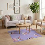 Playful Pink Bunny Cartoon Purple Area Rug