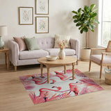 Pink Flamingo Palm Leaf Pink Area Rug