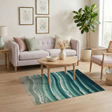 Coastal Beach Teal Ocean Waves Coastal Area Rug