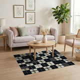 Distressed Black White Plaid Check Area Rug