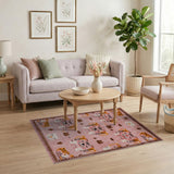 Playful Pink Cartoon Tiger Cat Kids Rug
