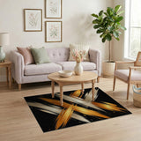 Gold Silver Brush Stroke Abstract Area Rug