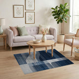 Navy Blue Abstract Wave Stripe Area Rug
