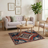 Southwestern Red Blue Geometric Diamond Area Rug