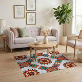 Vibrant Red Teal Heritage Tribal Mandala Rug
