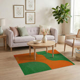 Vibrant Orange Green Curved Abstract Area Rug