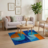 Bold Geometric Curves Blue Teal Orange Area Rug