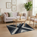 Bold Black White Geometric X-Cross Area Rug