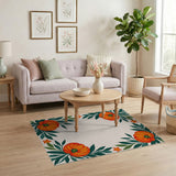 Vibrant Orange Pumpkin Floral Border Rug