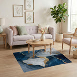 Navy Blue Gold Vein Marble Abstract Area Rug