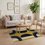 Yellow Navy Geometric Arch Area Rug