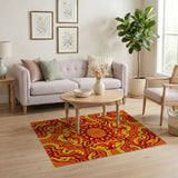 Fiery Orange Mandala Geometric Area Rug