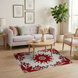 Vintage Red Poinsettia Floral Area Rug