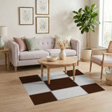 Brown Framed Grid Modern Area Rug