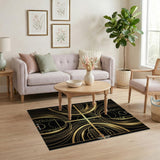 Golden Basketball Court Geometric Area Rug