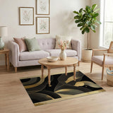 Black Gold Abstract Wave Area Rug