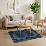 Modern Navy Blue Geometric Stripe Rug
