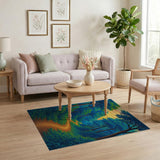 Sunset Forest Path Blue Teal Area Rug