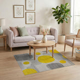 Yellow Circle Abstract Grey Area Rug