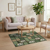 Green Bamboo Shoji Grid Area Rug
