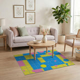 Geometric Modern Vibrant Multi-Color Geometric Grid Area Rug