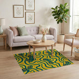 Teal Dump Trucks Wavy Yellow Kids Rug