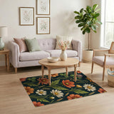 Vintage Orange Cosmos Daisy Floral Area Rug