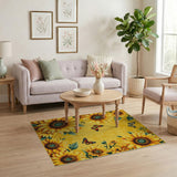 ODIKA Sunflower Vintage Yellow Washable Area Rug - Low Pile Non-Slip Carpet