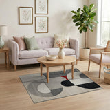 Abstract Geometric Area Rug in Black White Grey Red