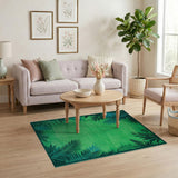 Lush Green Palm Leaf Border Area Rug