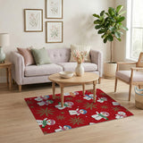 Red Festive Snowmen Snowflakes Red Area Rug