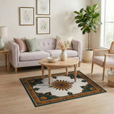 Ornate Gold and Teal Persian Star Medallion Rug