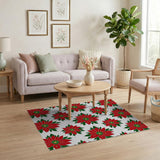 Floral Vintage Red Festive Red Poinsettia Floral Area Rug