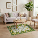 ODIKA Washable Butterfly Floral Garden Rug - Non-Slip Low Pile Area Rug