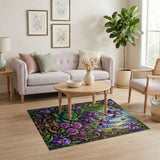 Ornate Purple Iris Garden Floral Rug