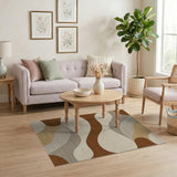Wavy Abstract Brown Tan Area Rug