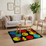 Vibrant Pixel Smiley Faces Multi-Color Area Rug