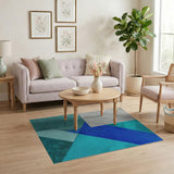 Blue and Teal Teal Blue Geometric Abstract Area Rug