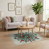 Vintage Teal Daisy Red Poppy Bouquet Rug