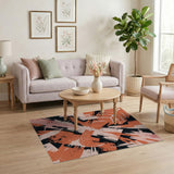 Bold Orange Leaf Splash Abstract Area Rug